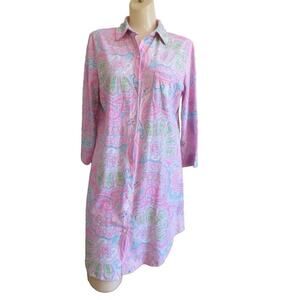 Lauren Ralph Lauren Sleep Shirt Cotton Blend Pink Paisley 3/4 Sleeve Nightie L